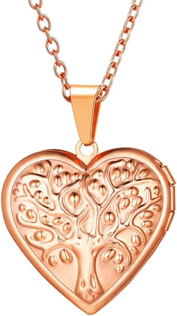 U7 Women Locket Necklace Platinum 18K Gold Photo Lockets that Hold Picture,Chain 20 Inch Personalized Gift Custom Love Heart Image Necklaces