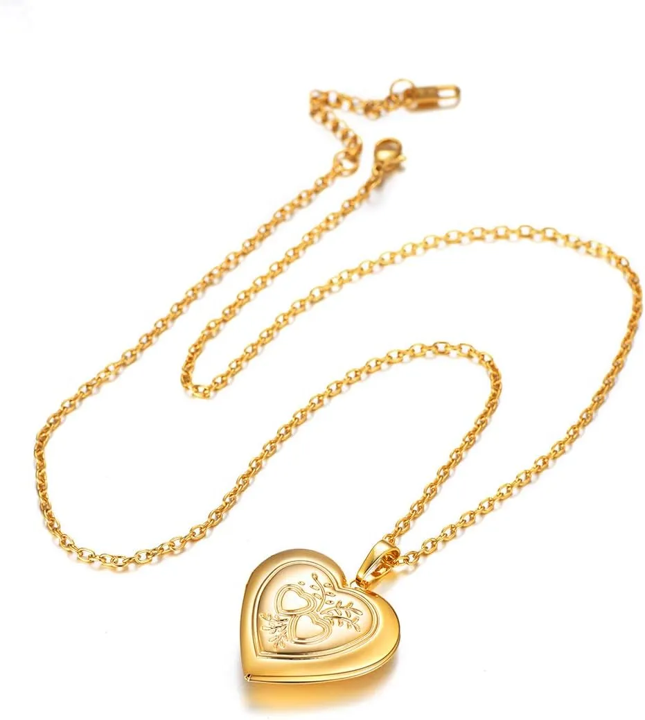 U7 Women Locket Necklace Platinum 18K Gold Photo Lockets that Hold Picture,Chain 20 Inch Personalized Gift Custom Love Heart Image Necklaces