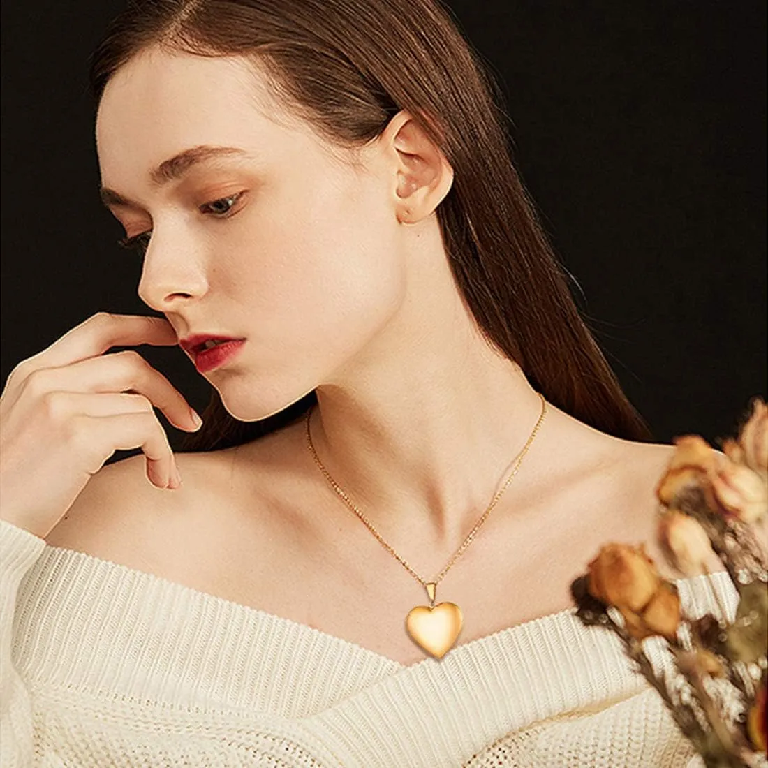 U7 Women Locket Necklace Platinum 18K Gold Photo Lockets that Hold Picture,Chain 20 Inch Personalized Gift Custom Love Heart Image Necklaces