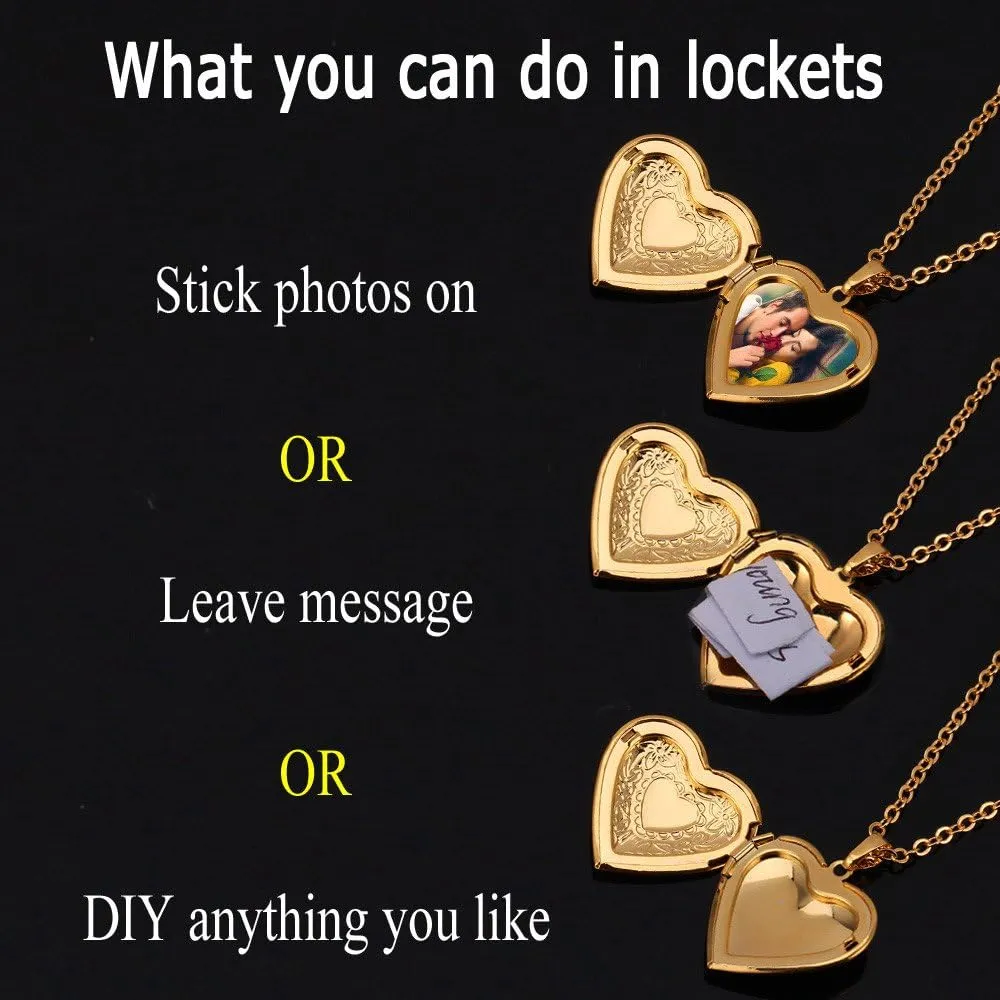 U7 Women Locket Necklace Platinum 18K Gold Photo Lockets that Hold Picture,Chain 20 Inch Personalized Gift Custom Love Heart Image Necklaces
