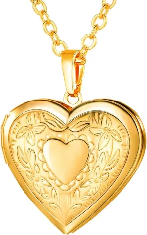U7 Women Locket Necklace Platinum 18K Gold Photo Lockets that Hold Picture,Chain 20 Inch Personalized Gift Custom Love Heart Image Necklaces