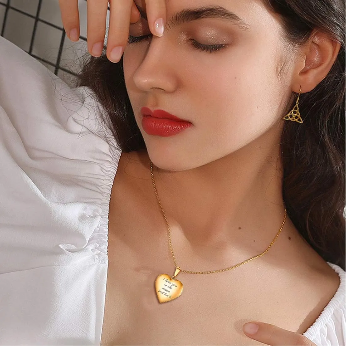 U7 Women Locket Necklace Platinum 18K Gold Photo Lockets that Hold Picture,Chain 20 Inch Personalized Gift Custom Love Heart Image Necklaces