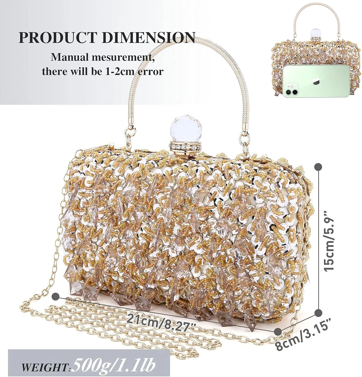 UBORSE Women Wedding Clutch Rhinestone Bling Sequin Evening Bags Vintage Crystal Beaded Cocktail Party Party Purse