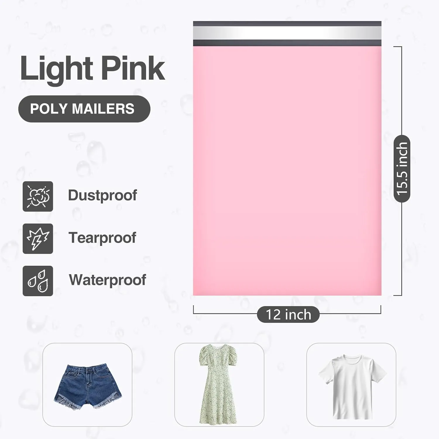 UCGOU Poly Mailers 12x15.5 Inch Light Pink 100 Pack Medium Shipping Bags #5 Strong Thick Mailing Envelopes Self Sealing Adhesive Waterproof and Tear Proof Boutique Packaging Postal for Clothing