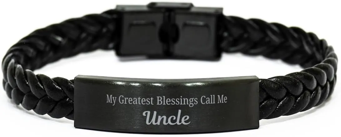 Uncle Braided Leather Bracelet, My Greatest Blessings Call Me Uncle Sentimental Heartfelt Christmas Birthday Engraved Gifts for Men Women