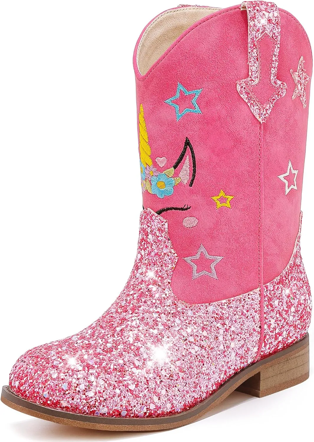 Unicorn Girls Cowgirl Boots Mid Calf Square Toe Glitter Toddler Western Cowboy Boot Little Kid Big Kid Riding Shoes Princess Dress Up Party Birthday Dance