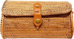 Utama Round Rattan Bag for Women - Handmade Ata Wicker Woven Purse - Oval Brown Boho Bag