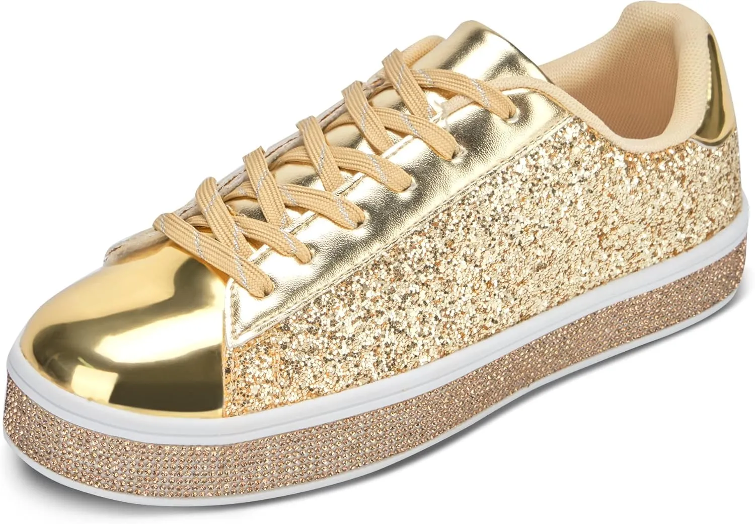 UUBARIS Women's Glitter Tennis Sneakers Neon Dressy Sparkly Sneakers Rhinestone Bling Wedding Bridal Shoes Shiny Sequin Shoes