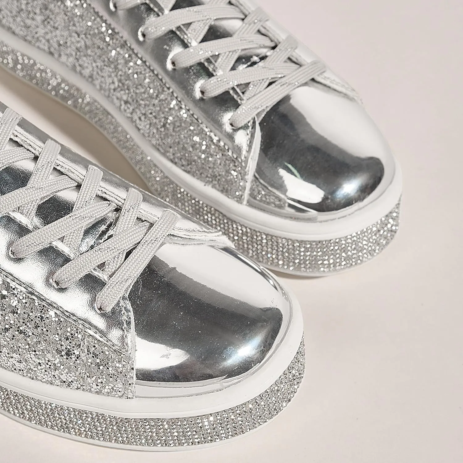 UUBARIS Women's Glitter Tennis Sneakers Neon Dressy Sparkly Sneakers Rhinestone Bling Wedding Bridal Shoes Shiny Sequin Shoes
