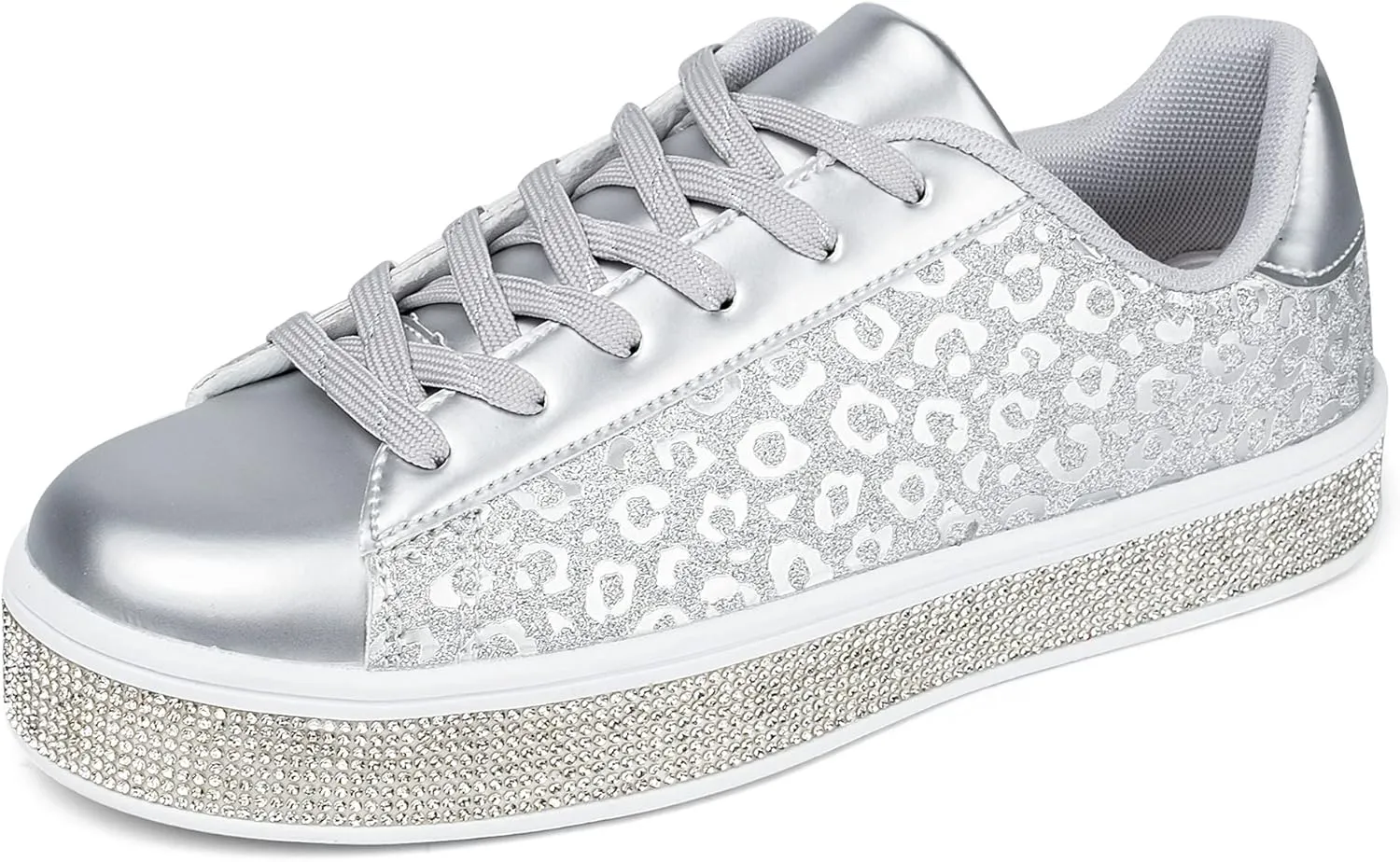 UUBARIS Women's Glitter Tennis Sneakers Neon Dressy Sparkly Sneakers Rhinestone Bling Wedding Bridal Shoes Shiny Sequin Shoes