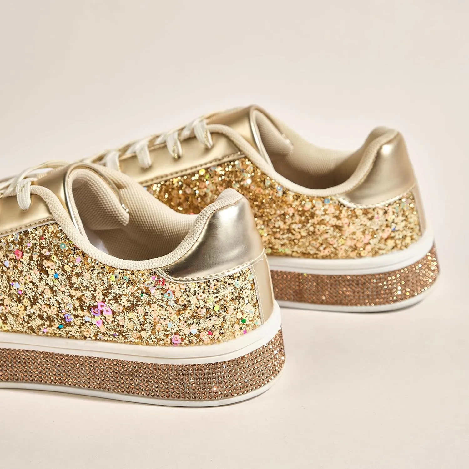 UUBARIS Women's Glitter Tennis Sneakers Neon Dressy Sparkly Sneakers Rhinestone Bling Wedding Bridal Shoes Shiny Sequin Shoes