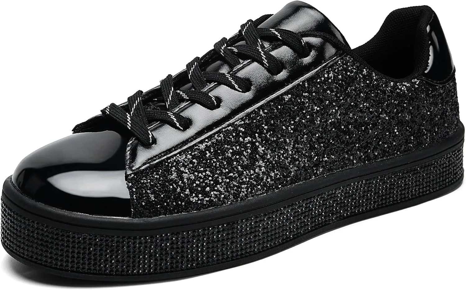 UUBARIS Women's Glitter Tennis Sneakers Neon Dressy Sparkly Sneakers Rhinestone Bling Wedding Bridal Shoes Shiny Sequin Shoes