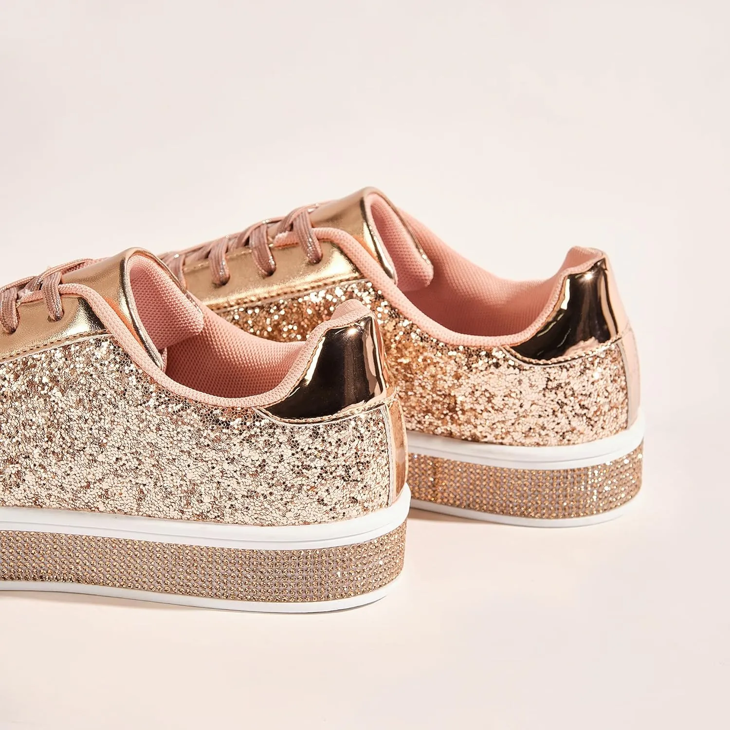 UUBARIS Women's Glitter Tennis Sneakers Neon Dressy Sparkly Sneakers Rhinestone Bling Wedding Bridal Shoes Shiny Sequin Shoes