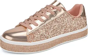 UUBARIS Women's Glitter Tennis Sneakers Neon Dressy Sparkly Sneakers Rhinestone Bling Wedding Bridal Shoes Shiny Sequin Shoes