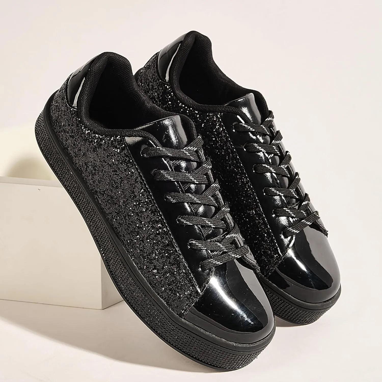 UUBARIS Women's Glitter Tennis Sneakers Neon Dressy Sparkly Sneakers Rhinestone Bling Wedding Bridal Shoes Shiny Sequin Shoes