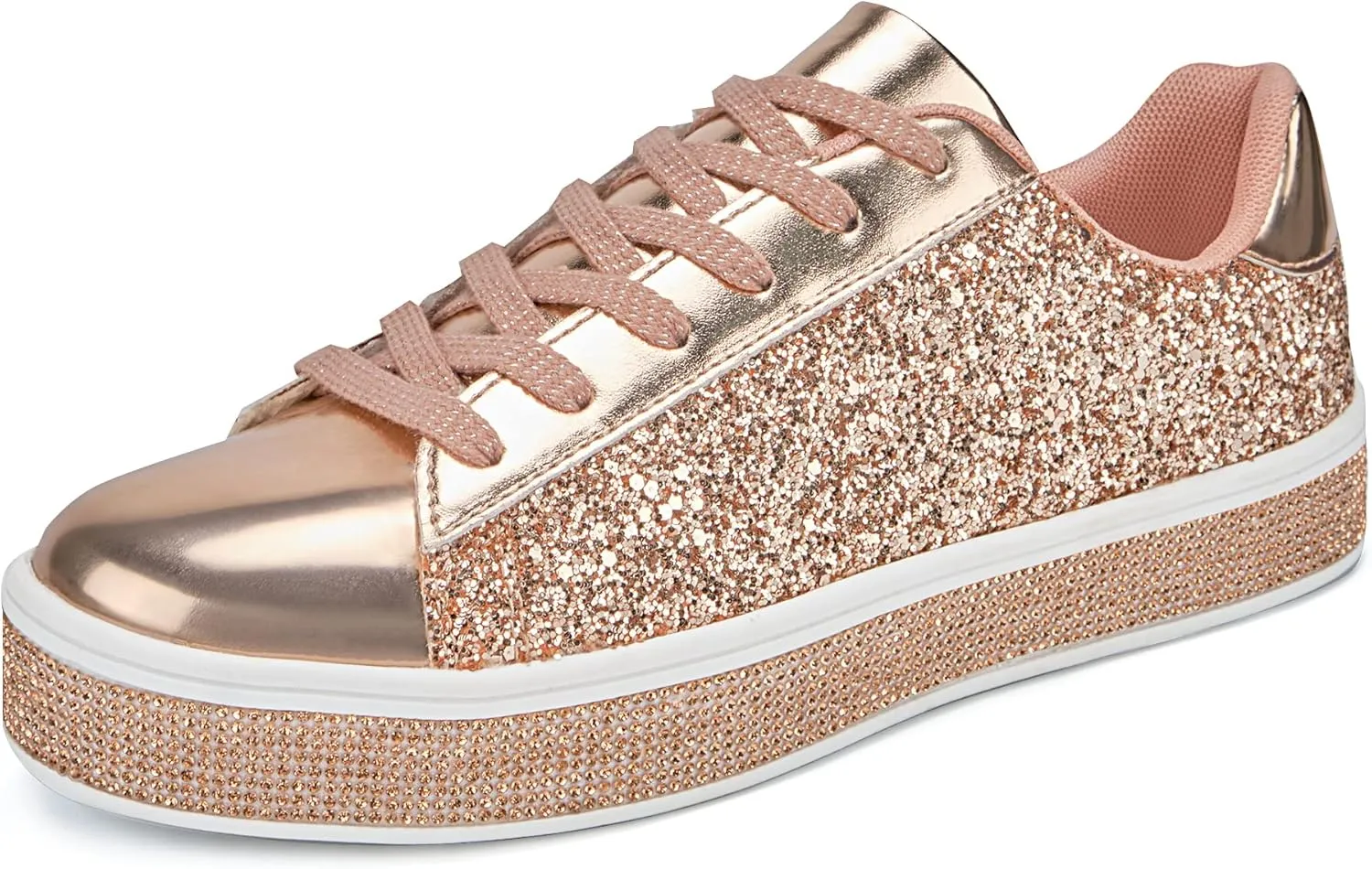UUBARIS Women's Glitter Tennis Sneakers Neon Dressy Sparkly Sneakers Rhinestone Bling Wedding Bridal Shoes Shiny Sequin Shoes