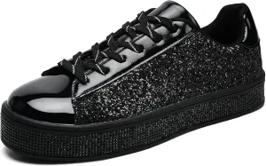 UUBARIS Women's Glitter Tennis Sneakers Neon Dressy Sparkly Sneakers Rhinestone Bling Wedding Bridal Shoes Shiny Sequin Shoes
