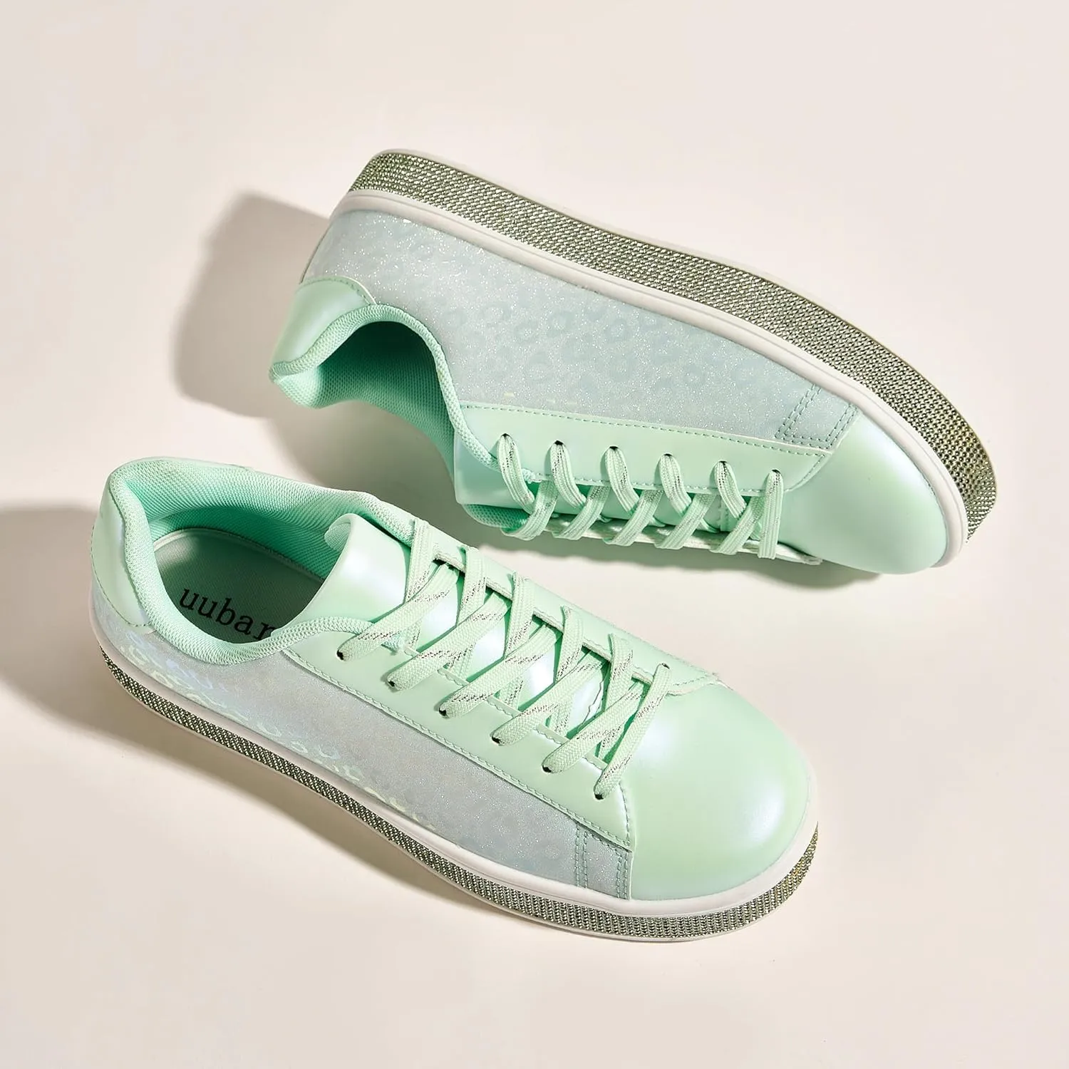 UUBARIS Women's Glitter Tennis Sneakers Neon Dressy Sparkly Sneakers Rhinestone Bling Wedding Bridal Shoes Shiny Sequin Shoes