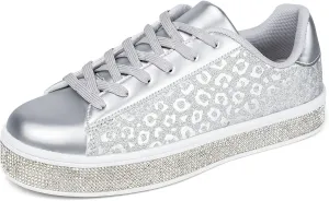 UUBARIS Women's Glitter Tennis Sneakers Neon Dressy Sparkly Sneakers Rhinestone Bling Wedding Bridal Shoes Shiny Sequin Shoes
