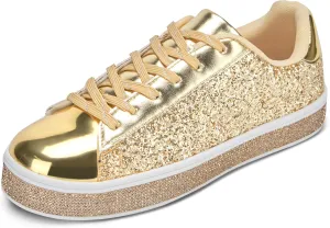 UUBARIS Women's Glitter Tennis Sneakers Neon Dressy Sparkly Sneakers Rhinestone Bling Wedding Bridal Shoes Shiny Sequin Shoes