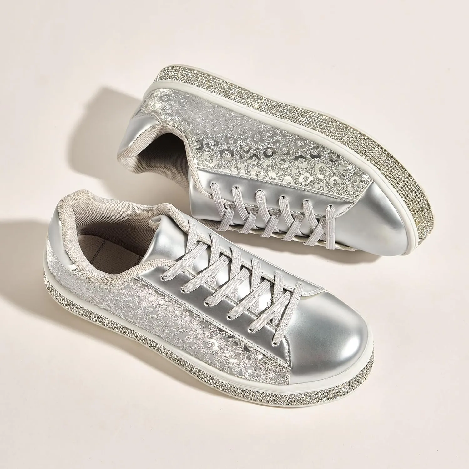UUBARIS Women's Glitter Tennis Sneakers Neon Dressy Sparkly Sneakers Rhinestone Bling Wedding Bridal Shoes Shiny Sequin Shoes