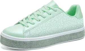 UUBARIS Women's Glitter Tennis Sneakers Neon Dressy Sparkly Sneakers Rhinestone Bling Wedding Bridal Shoes Shiny Sequin Shoes