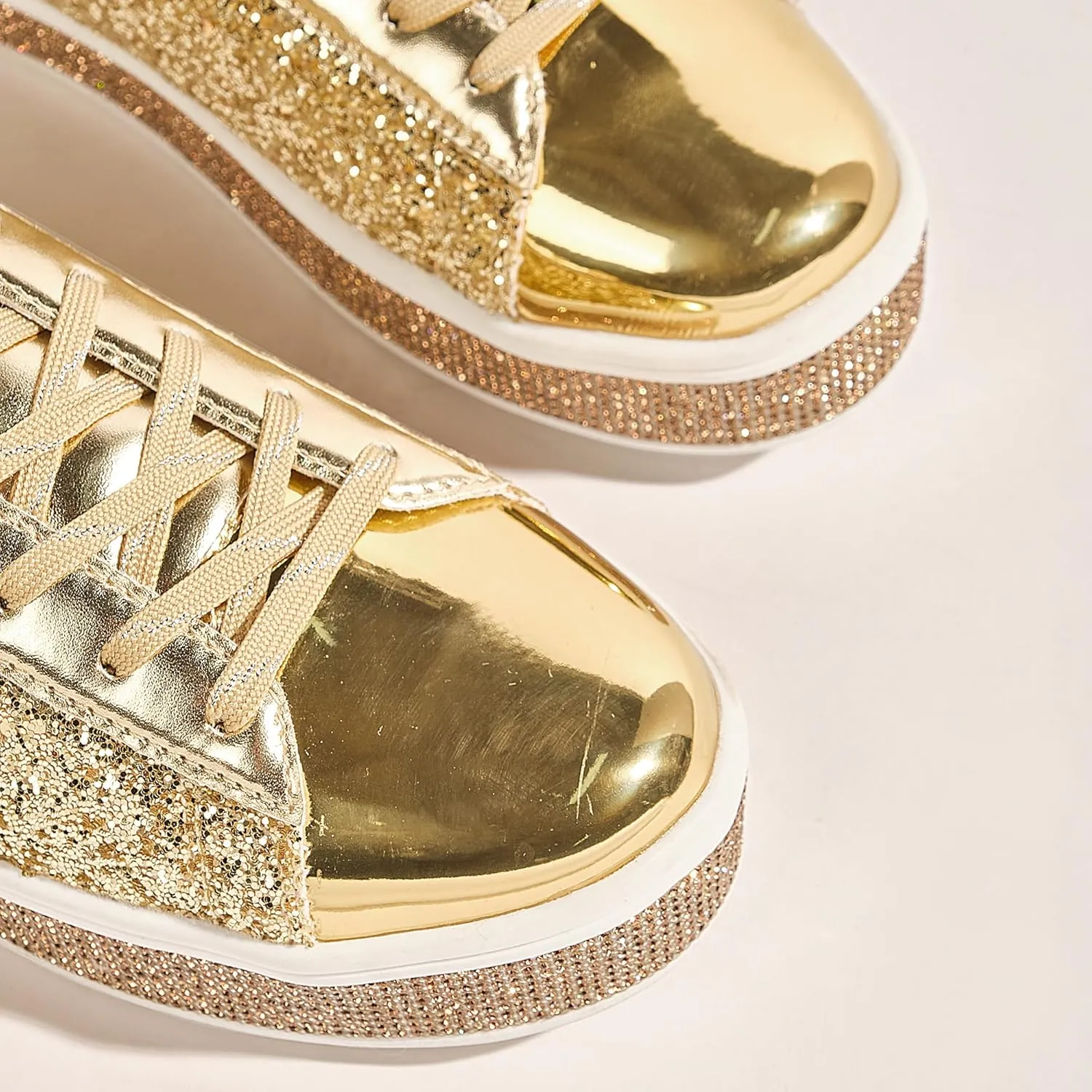UUBARIS Women's Glitter Tennis Sneakers Neon Dressy Sparkly Sneakers Rhinestone Bling Wedding Bridal Shoes Shiny Sequin Shoes