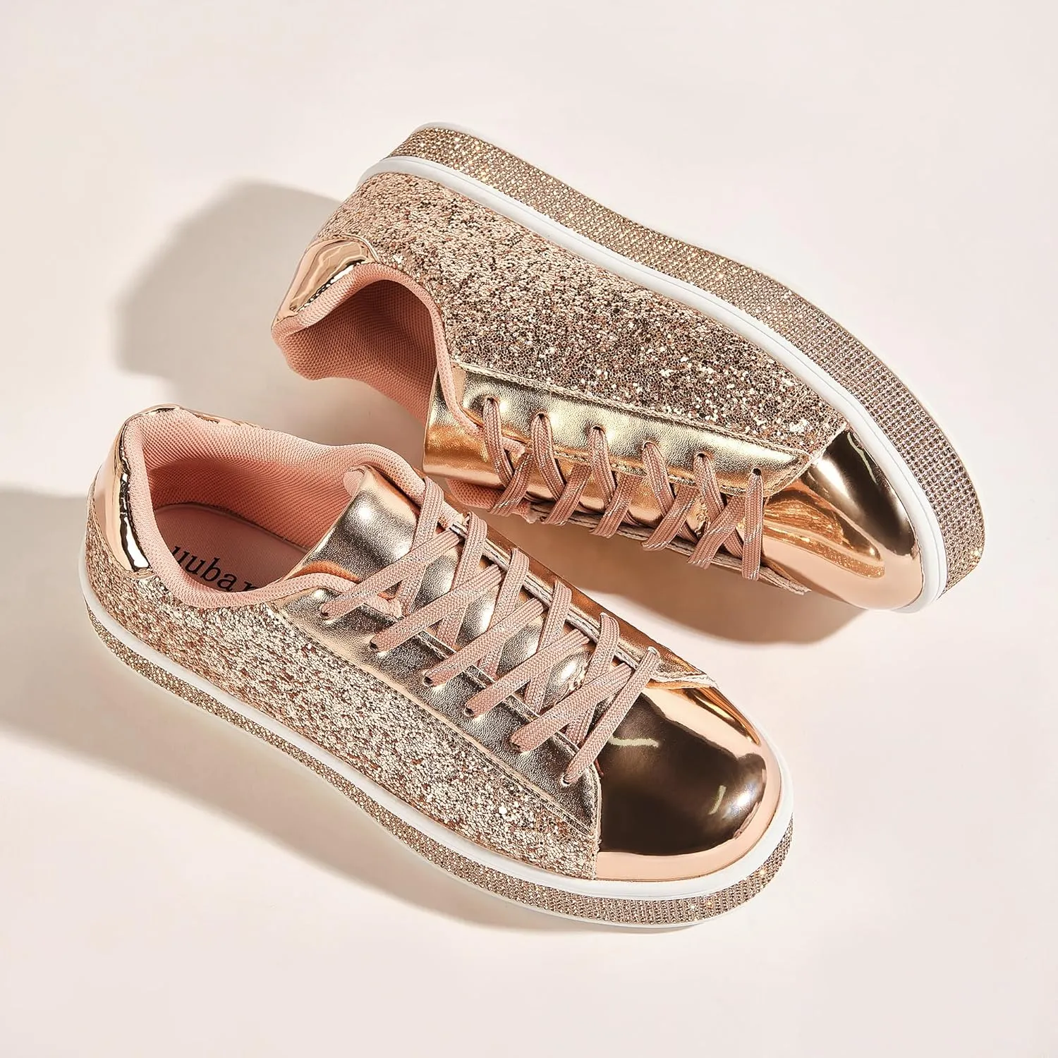 UUBARIS Women's Glitter Tennis Sneakers Neon Dressy Sparkly Sneakers Rhinestone Bling Wedding Bridal Shoes Shiny Sequin Shoes