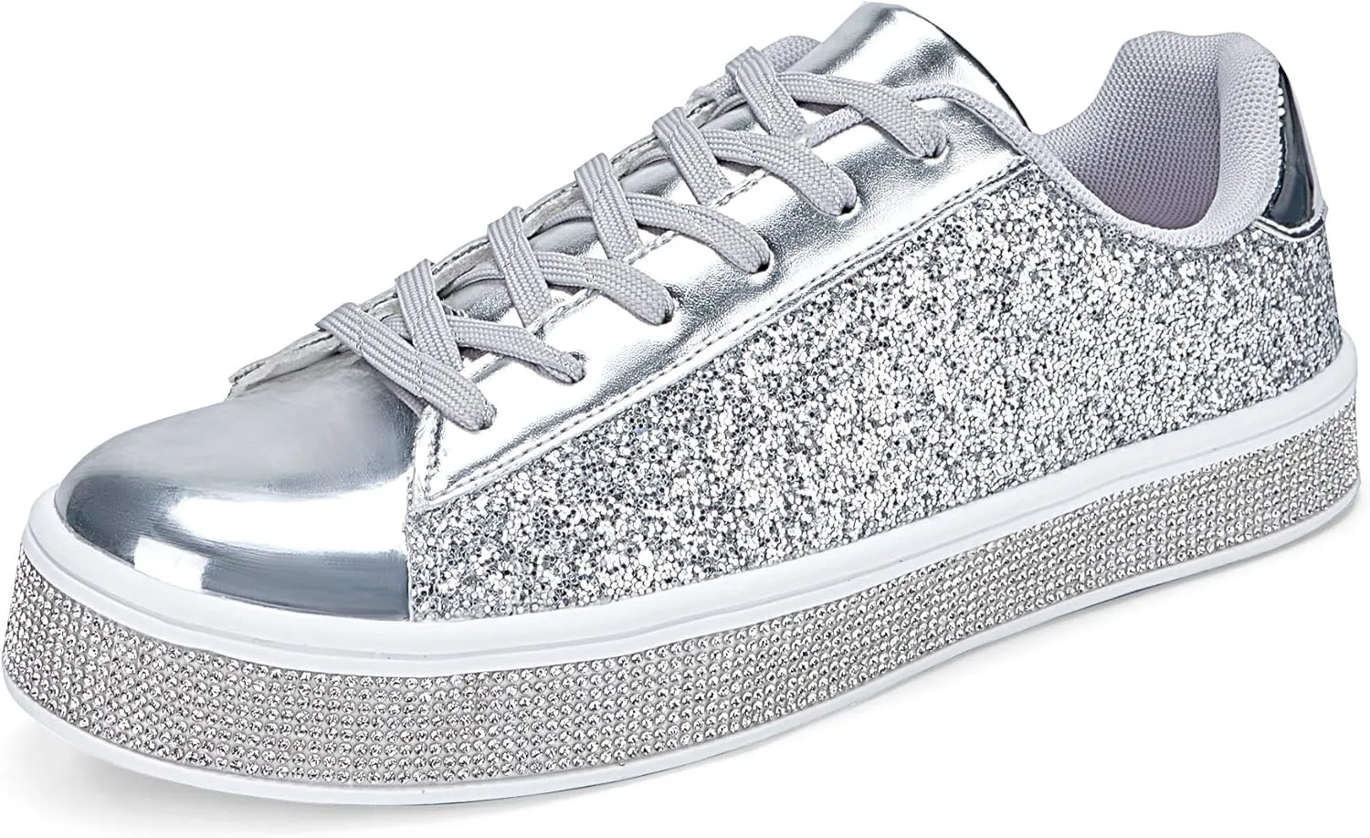 UUBARIS Women's Glitter Tennis Sneakers Neon Dressy Sparkly Sneakers Rhinestone Bling Wedding Bridal Shoes Shiny Sequin Shoes