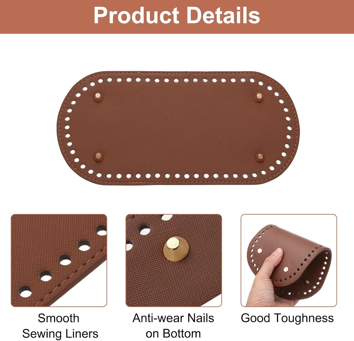 uxcell Crochet Bag Making Kit, 8.7 x 4 Inch Oval PU Leather Bag Bottom with 2Pcs 11.8" Bag Handles and 4Pcs Buckles for DIY Crochet Bag Shoulder Bag Purse Making, Brown