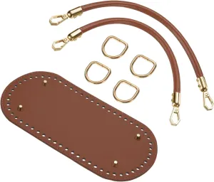 uxcell Crochet Bag Making Kit, 8.7 x 4 Inch Oval PU Leather Bag Bottom with 2Pcs 11.8" Bag Handles and 4Pcs Buckles for DIY Crochet Bag Shoulder Bag Purse Making, Brown