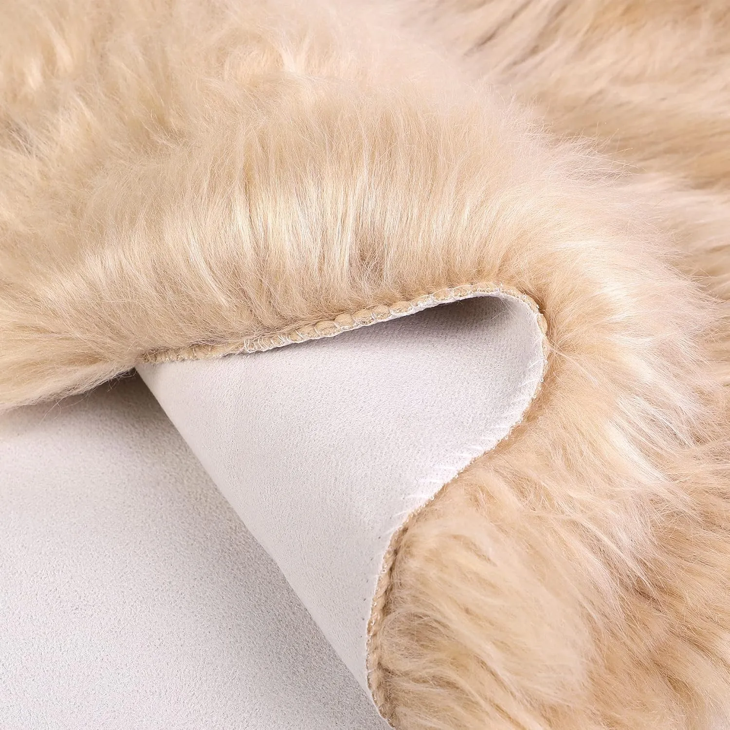 uxcell Faux Fur Round Rug,Fluffy Area Mat,Fluff Rugs for Bedroom Floor Sofa Living Room 2 x 2 Feet Khaki