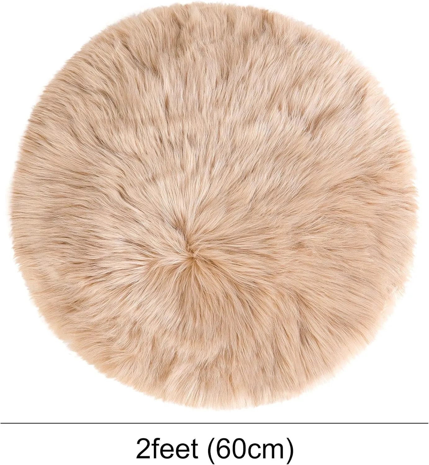 uxcell Faux Fur Round Rug,Fluffy Area Mat,Fluff Rugs for Bedroom Floor Sofa Living Room 2 x 2 Feet Khaki