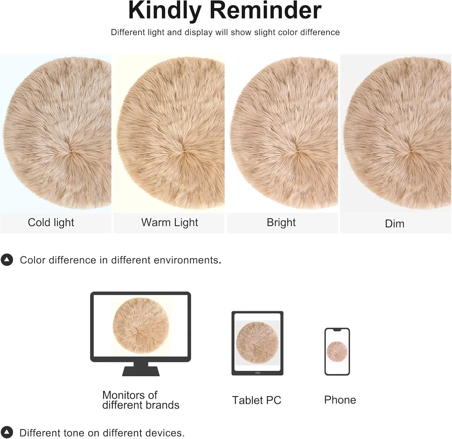 uxcell Faux Fur Round Rug,Fluffy Area Mat,Fluff Rugs for Bedroom Floor Sofa Living Room 2 x 2 Feet Khaki