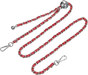 uxcell Purse Chain Strap, 47 Inch Leather Iron Chain Strap Adjustable Handbag Chains Cross Body Replacement for Wallets Clutch Bags Red/Silver Tone