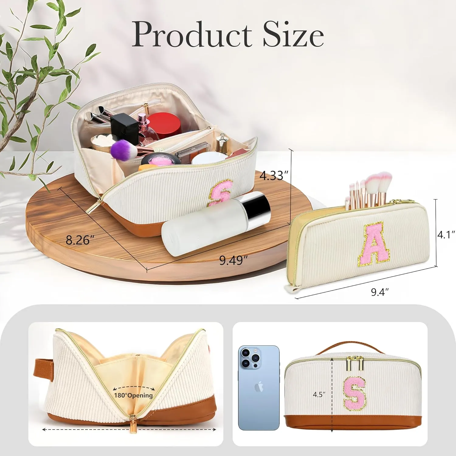 Valentine's Day Gifts for Women Girls,2Pack Large Personalized Initial Preppy Makeup Bag,Leather Waterproof Cosmetic Bag, Monogram Travel Make up bag Perfect forTeen Girls Mother's Day Birthday Gifts