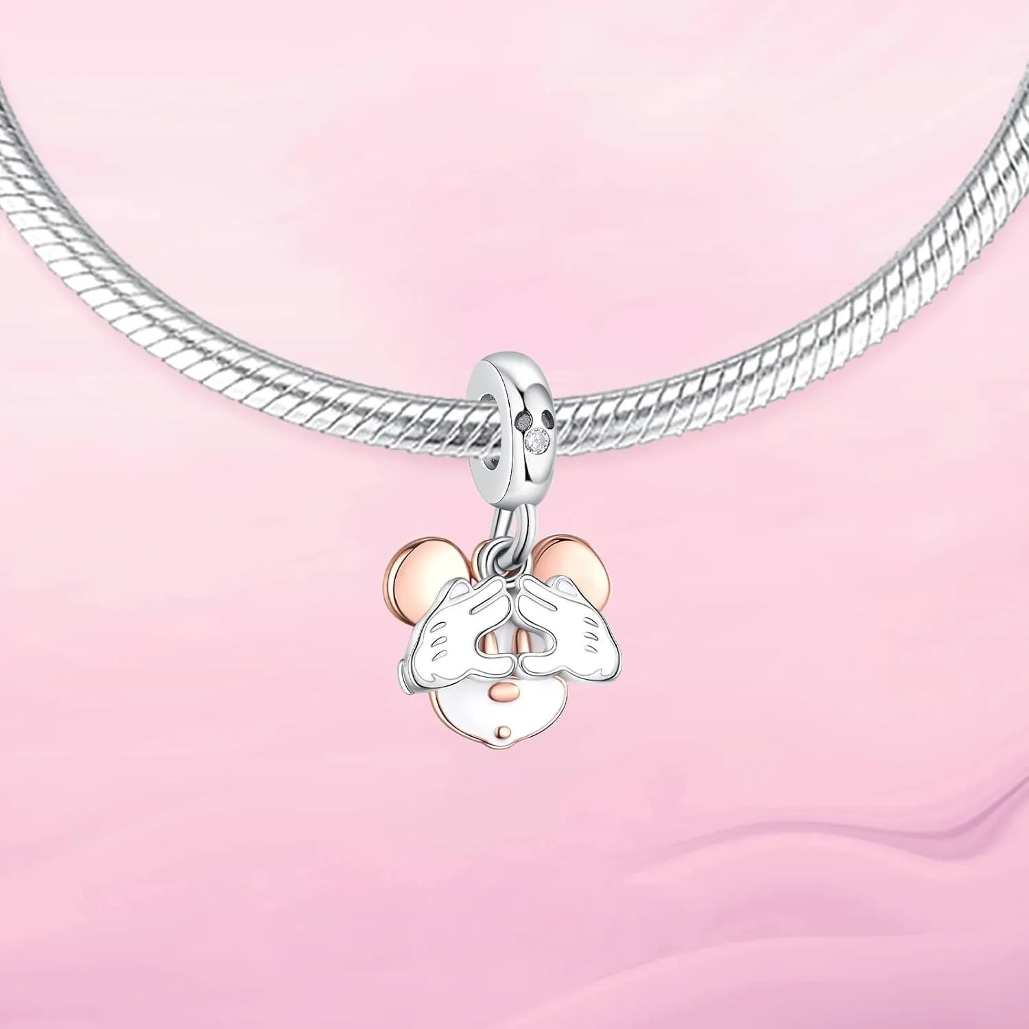 VALGACLS 925 Sterling Silver Family Love Mom Mouse Heart Charms for Bracelets Necklace Valentine's Day Mother's Day Jewelry Charm for Women