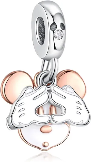 VALGACLS 925 Sterling Silver Family Love Mom Mouse Heart Charms for Bracelets Necklace Valentine's Day Mother's Day Jewelry Charm for Women