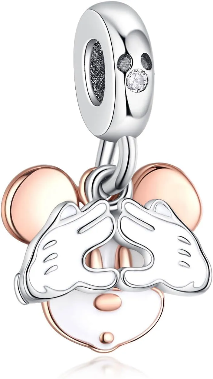 VALGACLS 925 Sterling Silver Family Love Mom Mouse Heart Charms for Bracelets Necklace Valentine's Day Mother's Day Jewelry Charm for Women