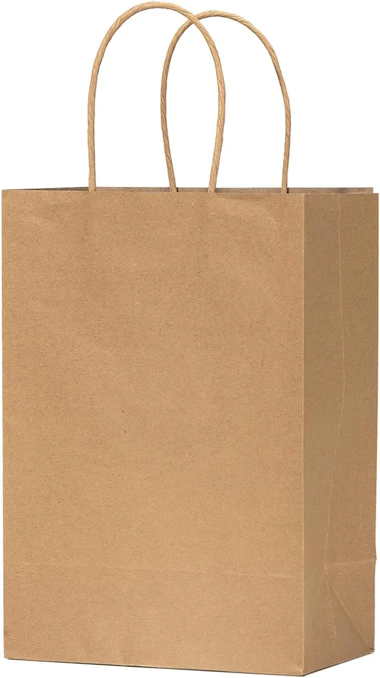 VANHEL 50 PCS Bags Recycled Kraft Paper Bags :8 x 4.75 x 10 Inches, Brown Gift Bag with Handles, Merchandise Bag, Shopping Bag, Handle Holidays,Birthdays and Shopping Centers