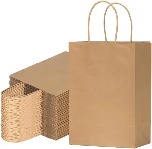 VANHEL 50 PCS Bags Recycled Kraft Paper Bags :8 x 4.75 x 10 Inches, Brown Gift Bag with Handles, Merchandise Bag, Shopping Bag, Handle Holidays,Birthdays and Shopping Centers