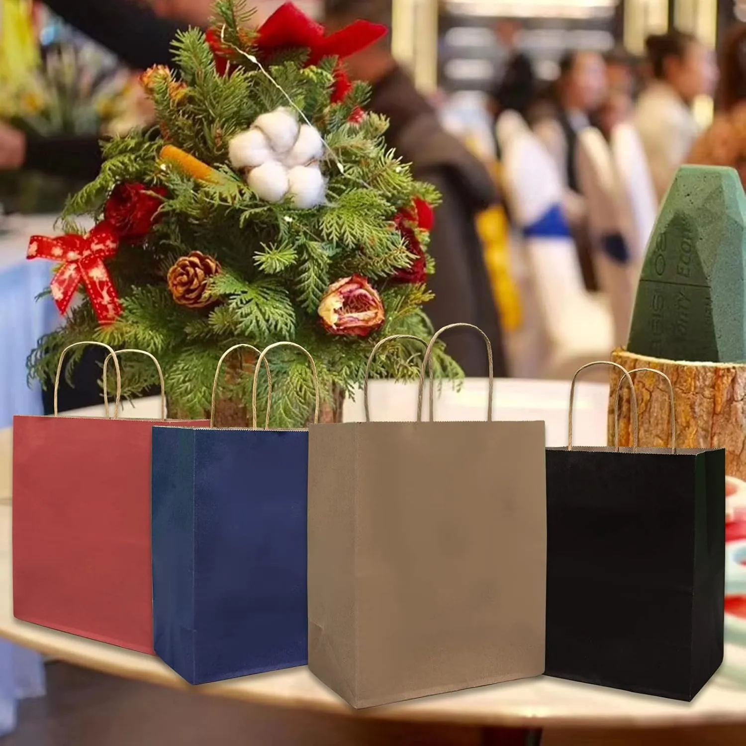 VANHEL 50 PCS Bags Recycled Kraft Paper Bags :8 x 4.75 x 10 Inches, Brown Gift Bag with Handles, Merchandise Bag, Shopping Bag, Handle Holidays,Birthdays and Shopping Centers