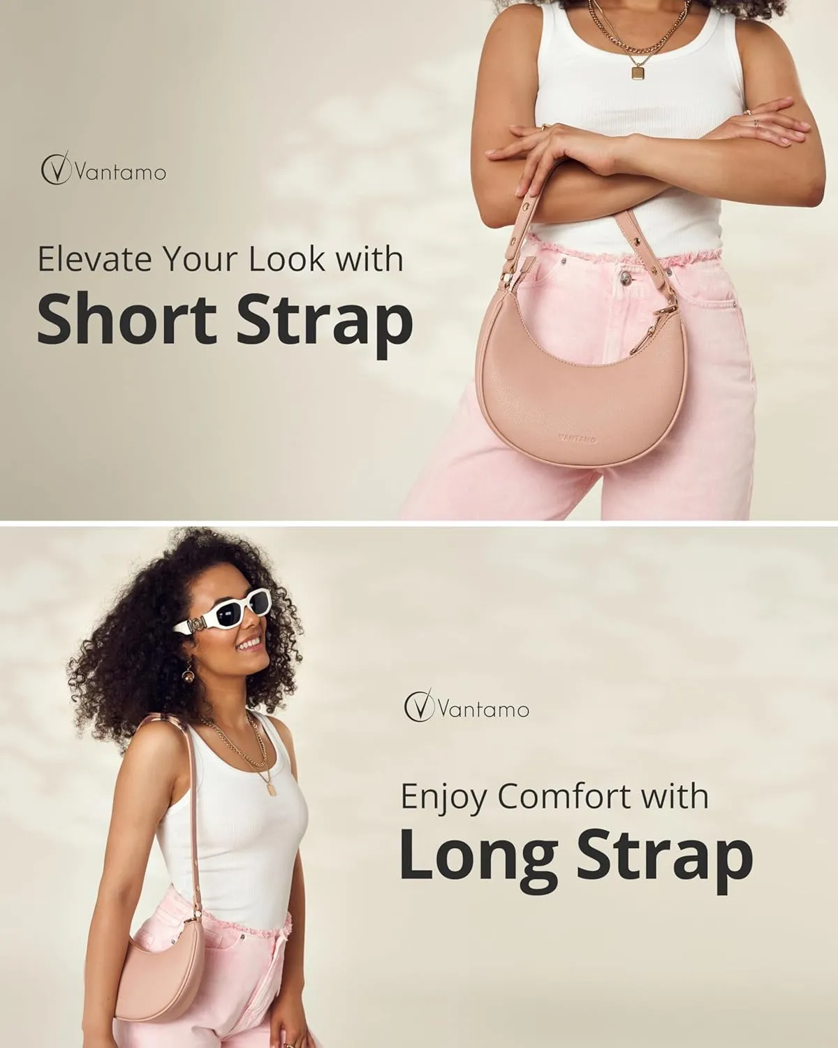 Vantamo Crescent Bags For Women with RFID Protection, Half Moon Clutch Purses for Women with Anti-Theft Clip for Extra Safety