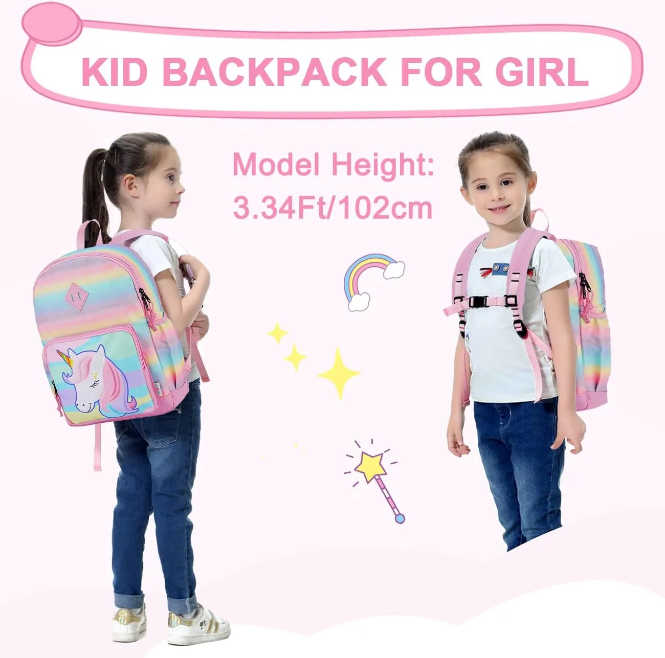 VASCHY Unicorn Backpack for Little Girls, Cute Rainbow Glitter Lightweight Water Resistant Preschool Backpack for Kids,Toddlers Kindergarten School Bag