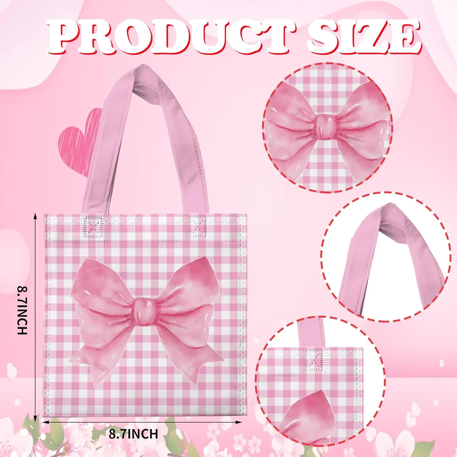 VDESFUEBY 20 Pcs Coquette Pink Bow Favor Bags, Candy Goodie Gift Non-woven Bags, Reusable for Pink Bridal Engagement Party Supplies