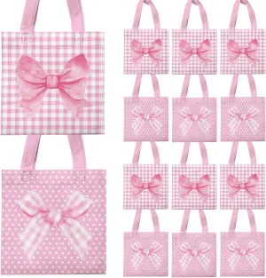 VDESFUEBY 20 Pcs Coquette Pink Bow Favor Bags, Candy Goodie Gift Non-woven Bags, Reusable for Pink Bridal Engagement Party Supplies
