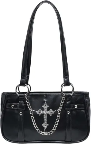 Verdusa Women's Cross Chain Goth Square Bag Top Handle Underarm Shoulder Bags