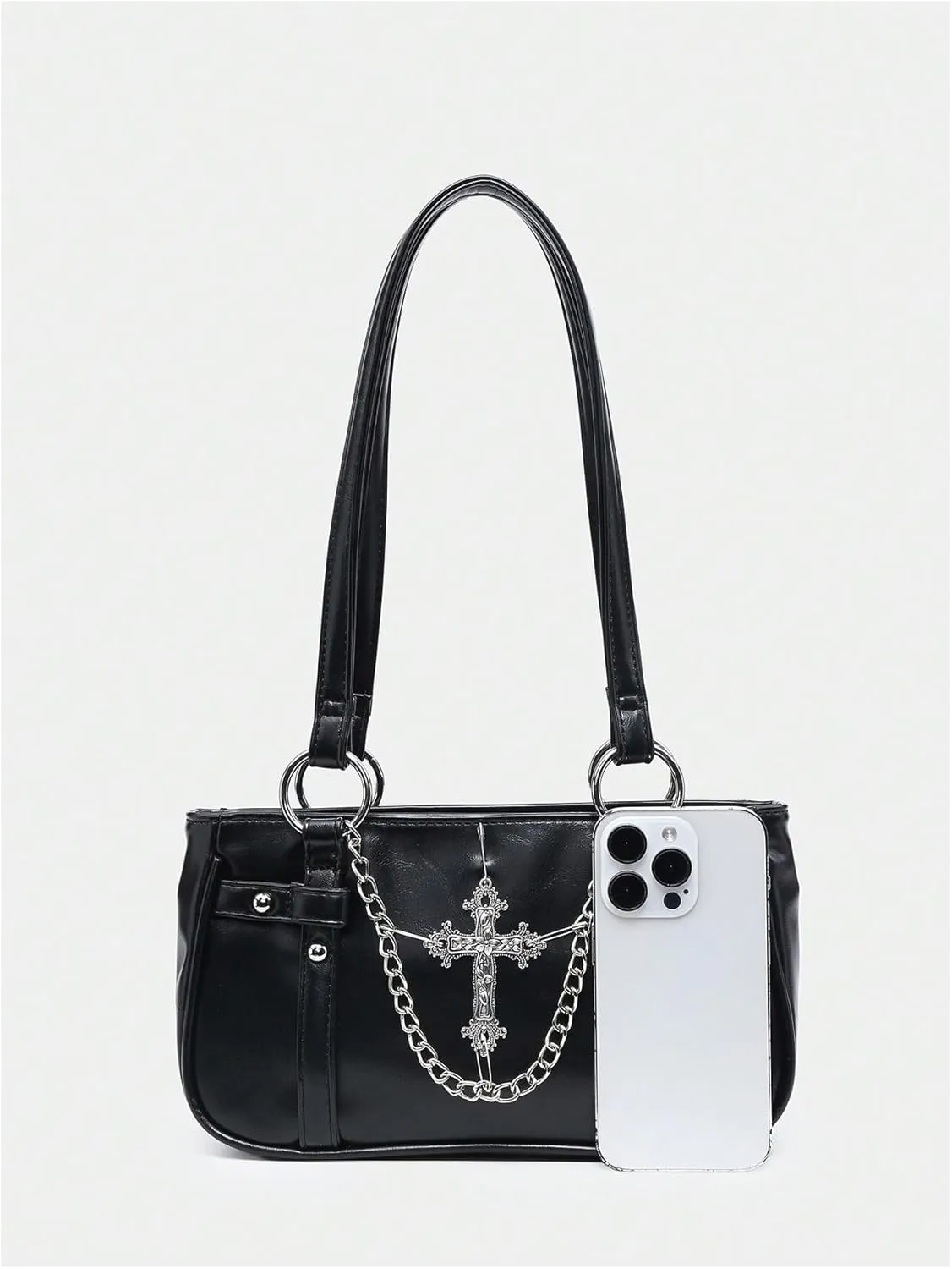 Verdusa Women's Cross Chain Goth Square Bag Top Handle Underarm Shoulder Bags