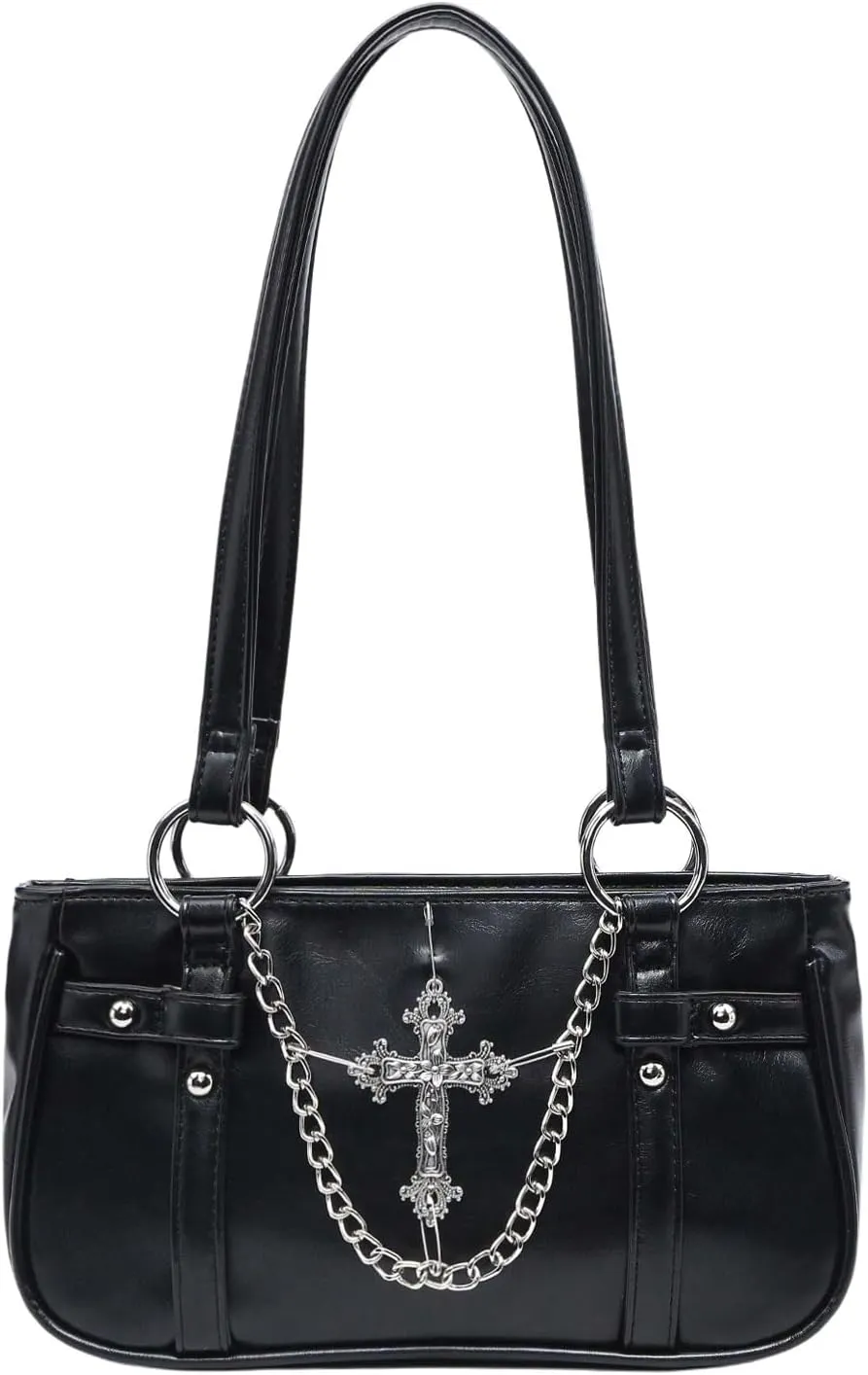 Verdusa Women's Cross Chain Goth Square Bag Top Handle Underarm Shoulder Bags