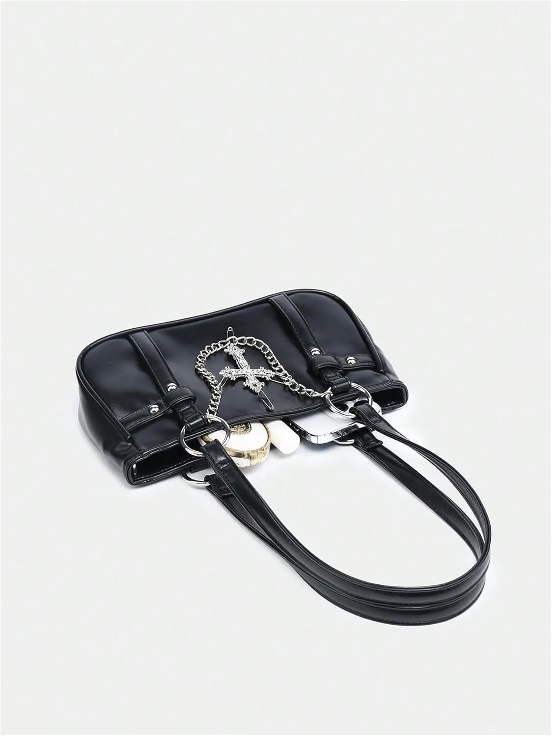 Verdusa Women's Cross Chain Goth Square Bag Top Handle Underarm Shoulder Bags